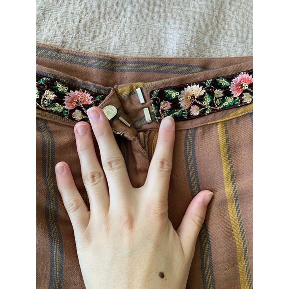 ARATTA Anthropologie Brown Striped Floral Set Mariah Stripe Pants Size Medium - Picture 5 of 7